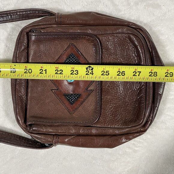 Handmade Leather Crossbody Purse Turquoise Stone Rustic Western Boho Aztec - Picture 7 of 9